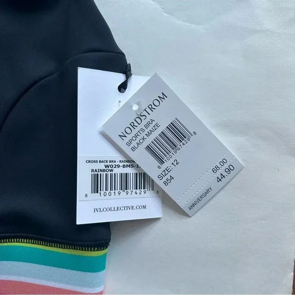 New IVL Collective Rainbow Stripe Sports Bra Size 12 XL Black Maize Crossback - Picture 9 of 9